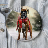 雪のクリスマスとボクサー犬 缶バッジ (インサイチュ)
