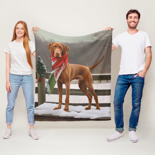 雪のクリスマスとヴィズラ犬 フリースブランケット (インサイチュ)