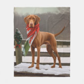 雪のクリスマスとヴィズラ犬 フリースブランケット (正面)