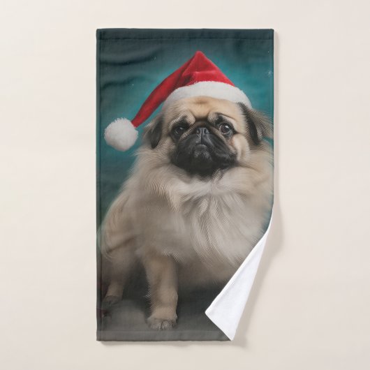 雪のクリスマスと北京原産の犬 バスタオルセット (ハンドタオル)