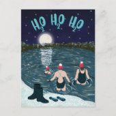 雪のクリスマスと湖で泳ぐオープンウォーター シーズンポストカード (正面)