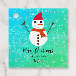 雪のクリスマスと青と緑の雪だるま フェイバータグ