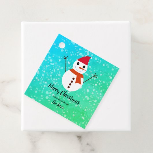 雪のクリスマスと青と緑の雪だるま フェイバータグ (インサイチュ)