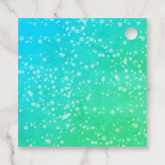 雪のクリスマスと青と緑の雪だるま フェイバータグ (裏面)