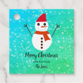 雪のクリスマスと青と緑の雪だるま フェイバータグ (正面)