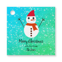 雪のクリスマスと青と緑の雪だるま