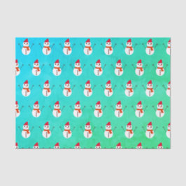 雪のクリスマスと青と緑の雪だるま 薄葉紙