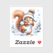 雪のクリスマスにかわいいリス シール (シート)