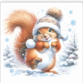 雪のクリスマスにかわいいリス シール (正面)