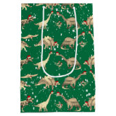 雪のクリスマスにかわいい恐竜パーソナライズされた ミディアムペーパーバッグ (裏面)