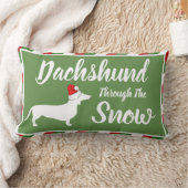 雪のクリスマスによるダックスフントは縞で飾ります ランバークッション (ブランケット)