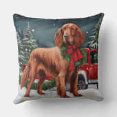 雪のクリスマスにアイルランドの赤いセッター犬 クッション (裏面)