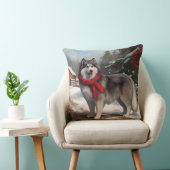 雪のクリスマスにアラスカンマラムート犬 クッション (椅子)