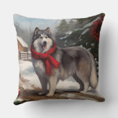 雪のクリスマスにアラスカンマラムート犬 クッション (裏面)