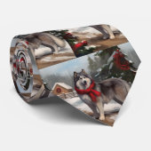 雪のクリスマスにアラスカンマラムート犬 ネクタイ (ロール)