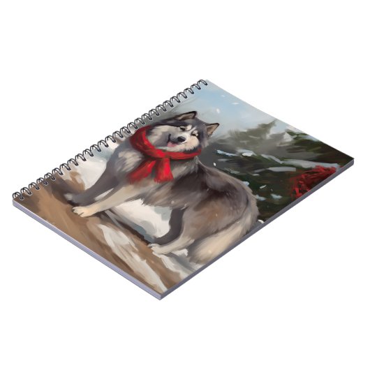 雪のクリスマスにアラスカンマラムート犬 ノートブック (左側)