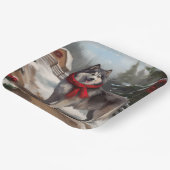 雪のクリスマスにアラスカンマラムート犬 ペーパープレート (傾斜あり)