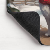 雪のクリスマスにアラスカンマラムート犬 マウスパッド (コーナー)