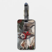 雪のクリスマスにアラスカンマラムート犬 ラゲッジタグ (裏面縦)