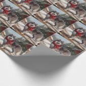 雪のクリスマスにアラスカンマラムート犬 ラッピングペーパー (角)