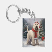 雪のクリスマスにウィートテリア犬 キーホルダー (正面左)