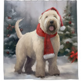 雪のクリスマスにウィートテリア犬 シャワーカーテン (正面)