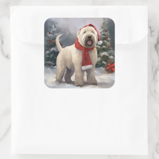 雪のクリスマスにウィートテリア犬 スクエアシール (バッグ)