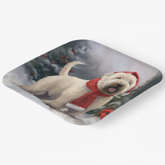 雪のクリスマスにウィートテリア犬 ペーパープレート (傾斜あり)