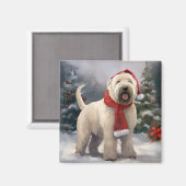 雪のクリスマスにウィートテリア犬 マグネット (正面/裏面)