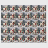 雪のクリスマスにウィートテリア犬 ラッピングペーパー (フラット)