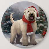 雪のクリスマスにウィートテリア犬 缶バッジ (正面)