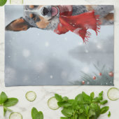 雪のクリスマスにオーストラリアの牛の犬 キッチンタオル (折り畳み)