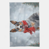 雪のクリスマスにオーストラリアの牛の犬 キッチンタオル (縦)