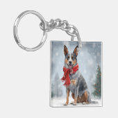 雪のクリスマスにオーストラリアの牛の犬 キーホルダー (正面左)