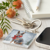 雪のクリスマスにオーストラリアの牛の犬 キーホルダー (正面右)