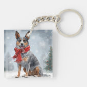 雪のクリスマスにオーストラリアの牛の犬 キーホルダー (裏面)