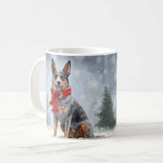 雪のクリスマスにオーストラリアの牛の犬 コーヒーマグカップ (正面左)