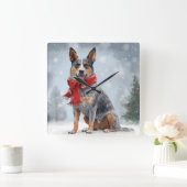 雪のクリスマスにオーストラリアの牛の犬 スクエア壁時計 (ホーム)