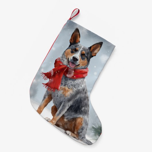 雪のクリスマスにオーストラリアの牛の犬 スモールクリスマスストッキング