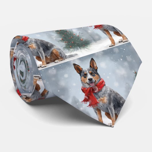 雪のクリスマスにオーストラリアの牛の犬 ネクタイ (ロール)