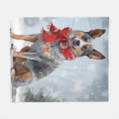 雪のクリスマスにオーストラリアの牛の犬 フリースブランケット (正面(横))
