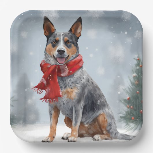 雪のクリスマスにオーストラリアの牛の犬 ペーパープレート (正面)