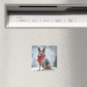 雪のクリスマスにオーストラリアの牛の犬 マグネット (インサイチュ (食洗機))