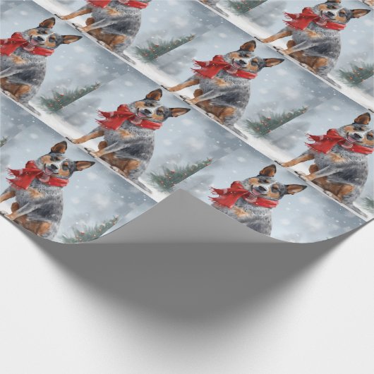雪のクリスマスにオーストラリアの牛の犬 ラッピングペーパー (角)