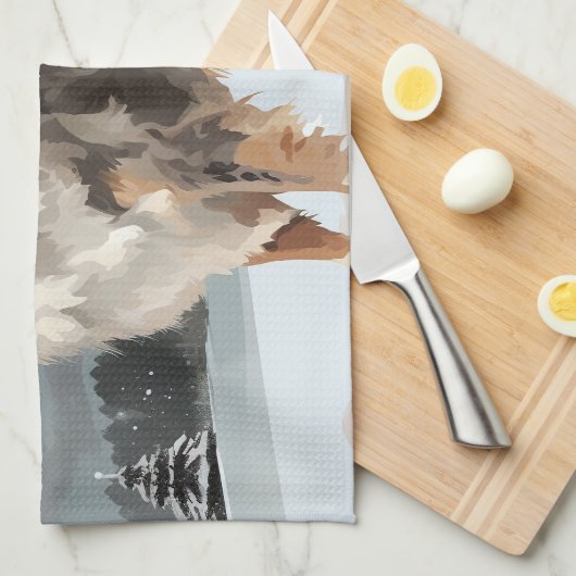 雪のクリスマスにオーストラリアの羊飼い犬 キッチンタオル (四つ折り)