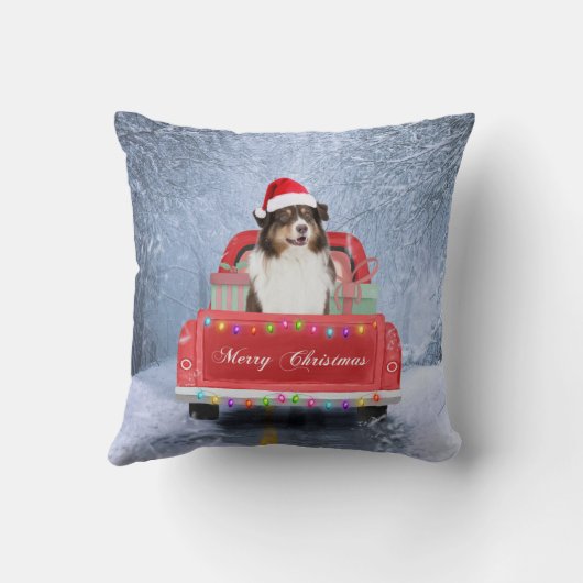 雪のクリスマスにオーストラリアの羊飼い犬 クッション (裏面)