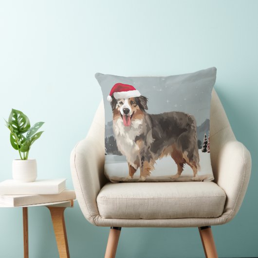 雪のクリスマスにオーストラリアの羊飼い犬 クッション (椅子)