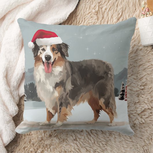 雪のクリスマスにオーストラリアの羊飼い犬 クッション (ブランケット)