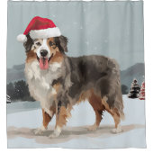 雪のクリスマスにオーストラリアの羊飼い犬 シャワーカーテン (正面)