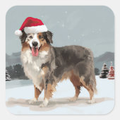 雪のクリスマスにオーストラリアの羊飼い犬 スクエアシール (正面)